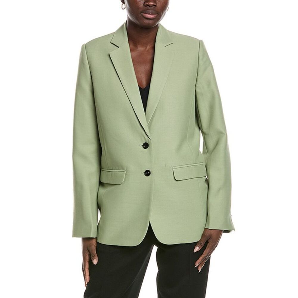 Co Womens Boxy Wool-Blend Blazer, Green